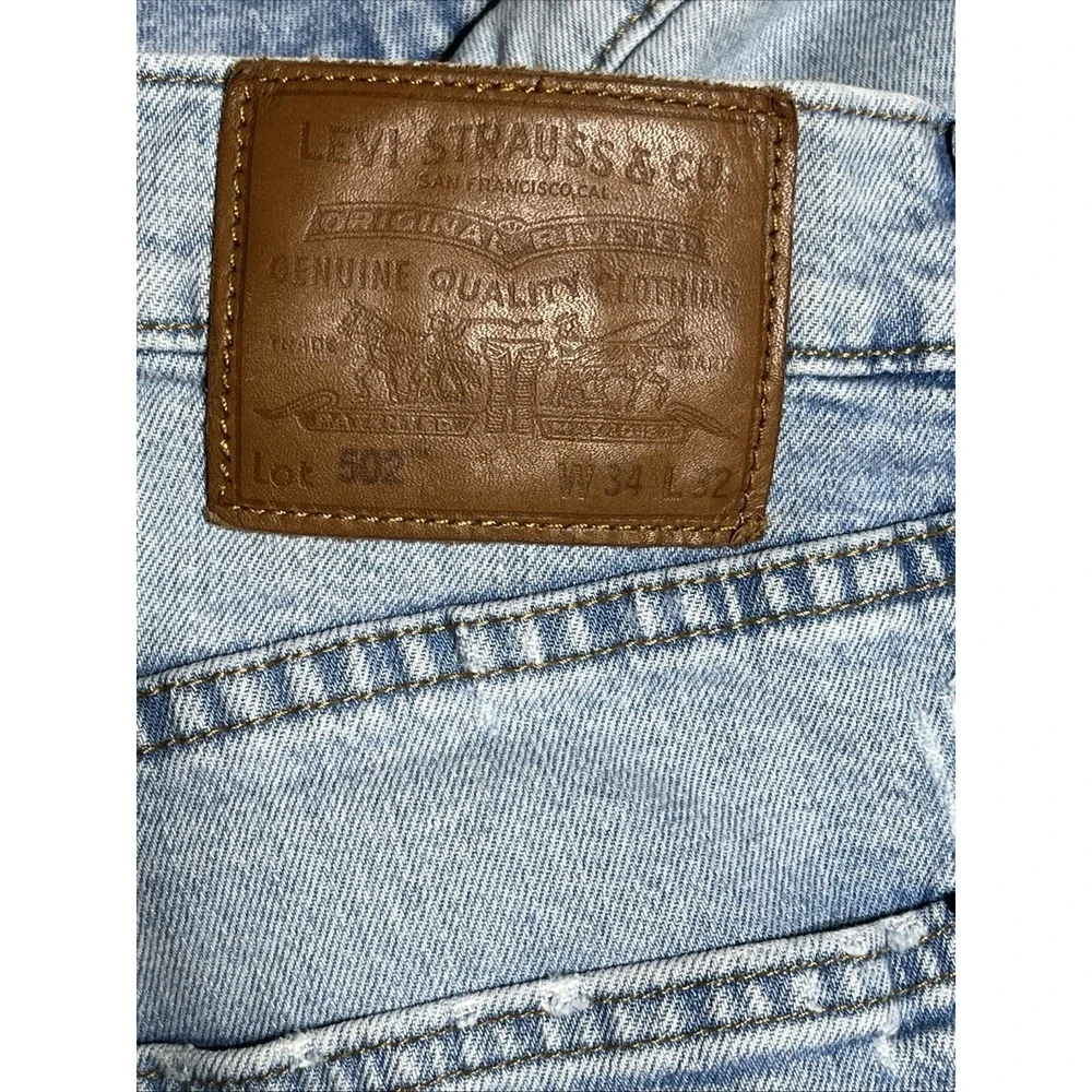 Levis Premium 502 Jeans Mens 34x32 (34x30)Light Wash Blue Tapered Stretch Denim